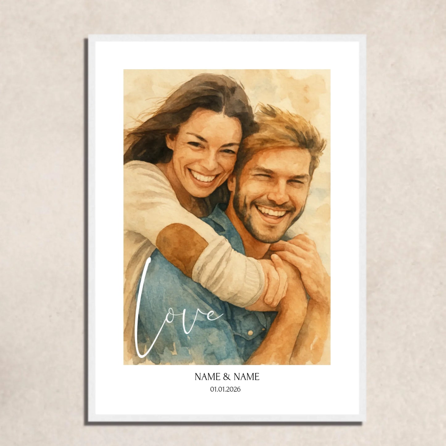 UrbanWarriorStore personalisiertes Love Poster mit lachendem Paar, Namen und Datum