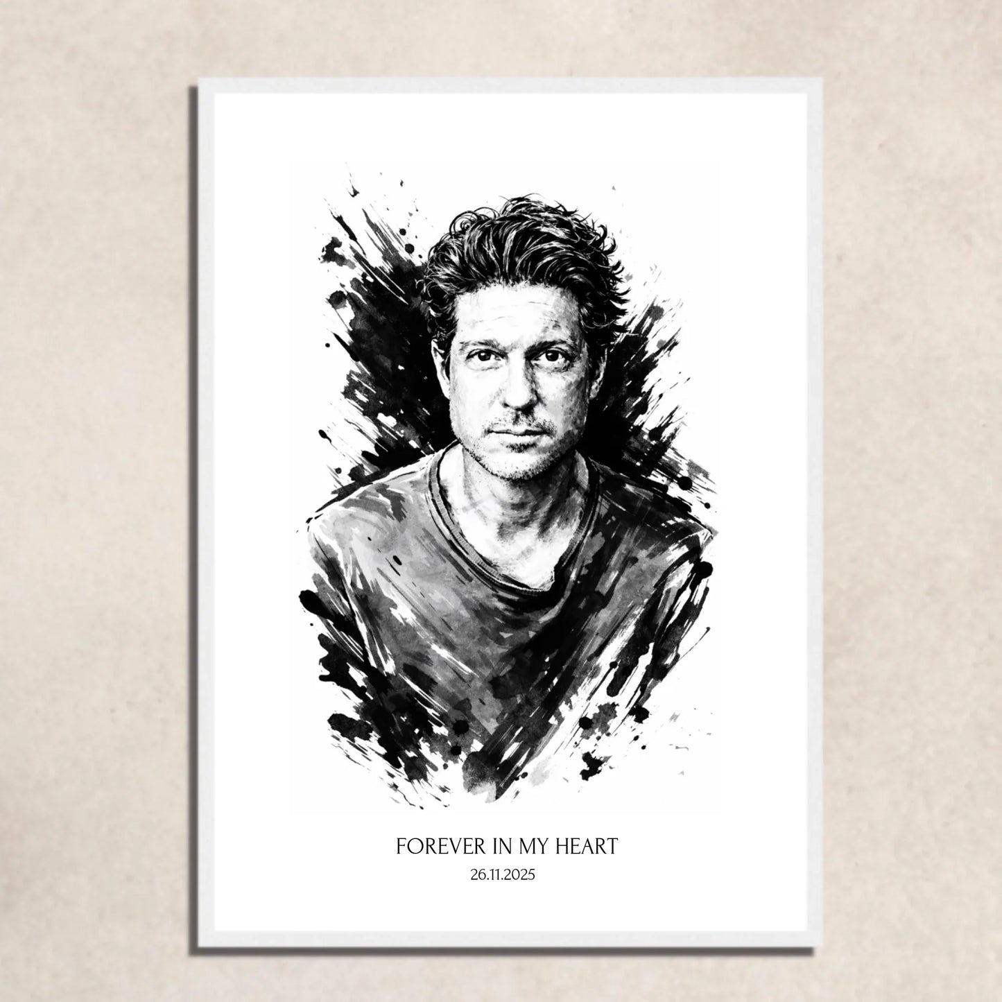 UrbanWarriorStore personalisiertes Portrait 'Forever in my Heart' in Schwarzweiß, Geschenkidee