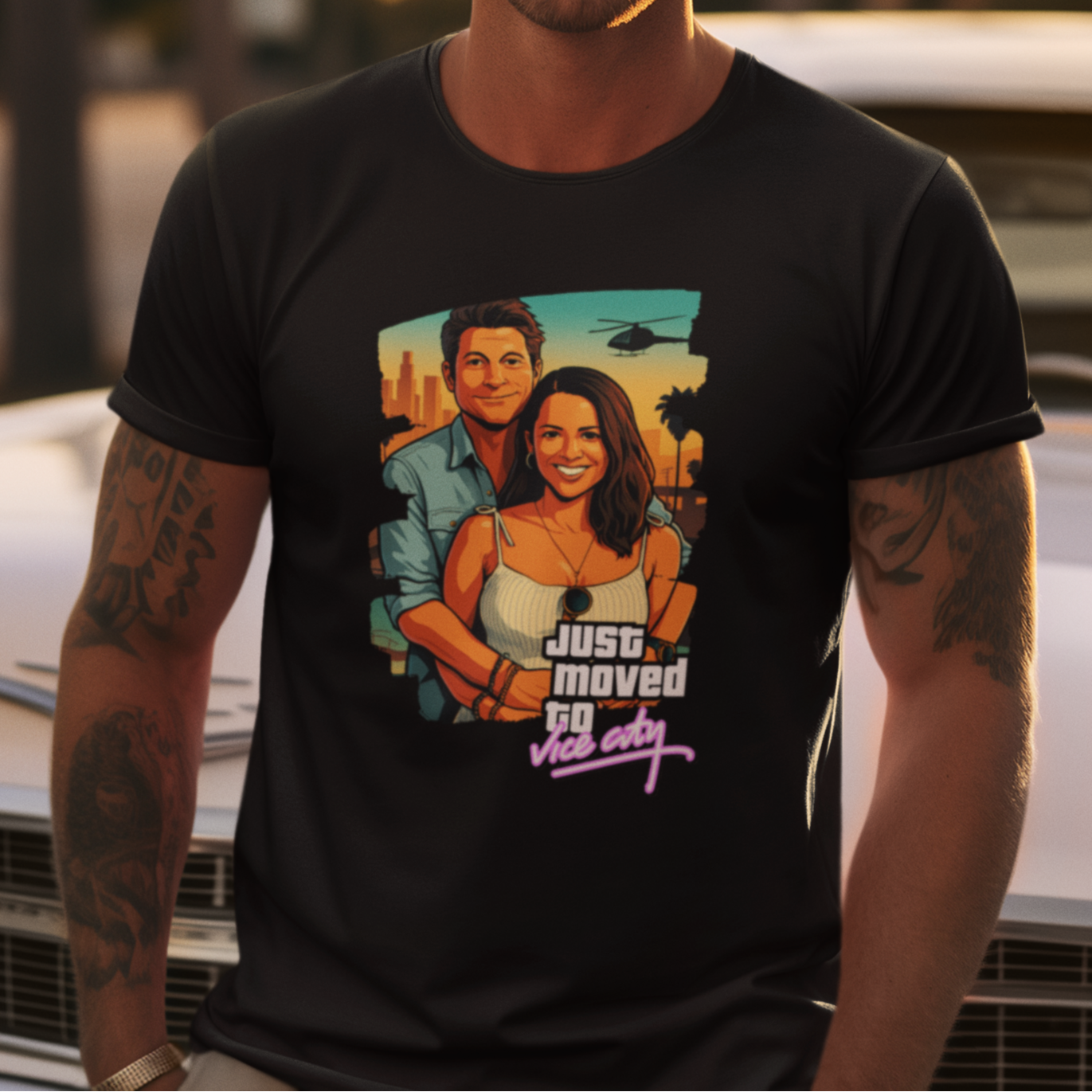 PAPA T-Shirt GTA STYLE mit Deinem Foto Rundhals personalisiert