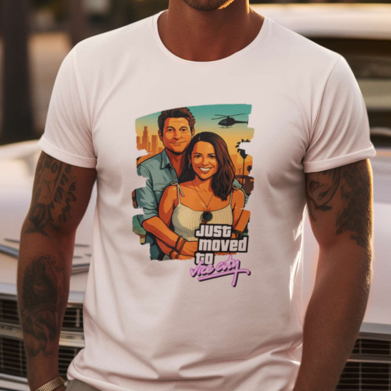 PAPA T-Shirt GTA STYLE mit Deinem Foto Rundhals personalisiert