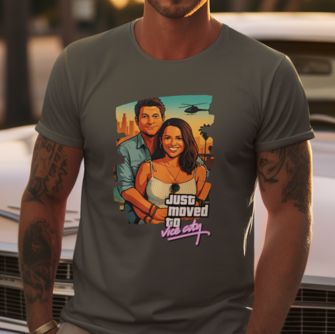 PAPA T-Shirt GTA STYLE mit Deinem Foto Rundhals personalisiert
