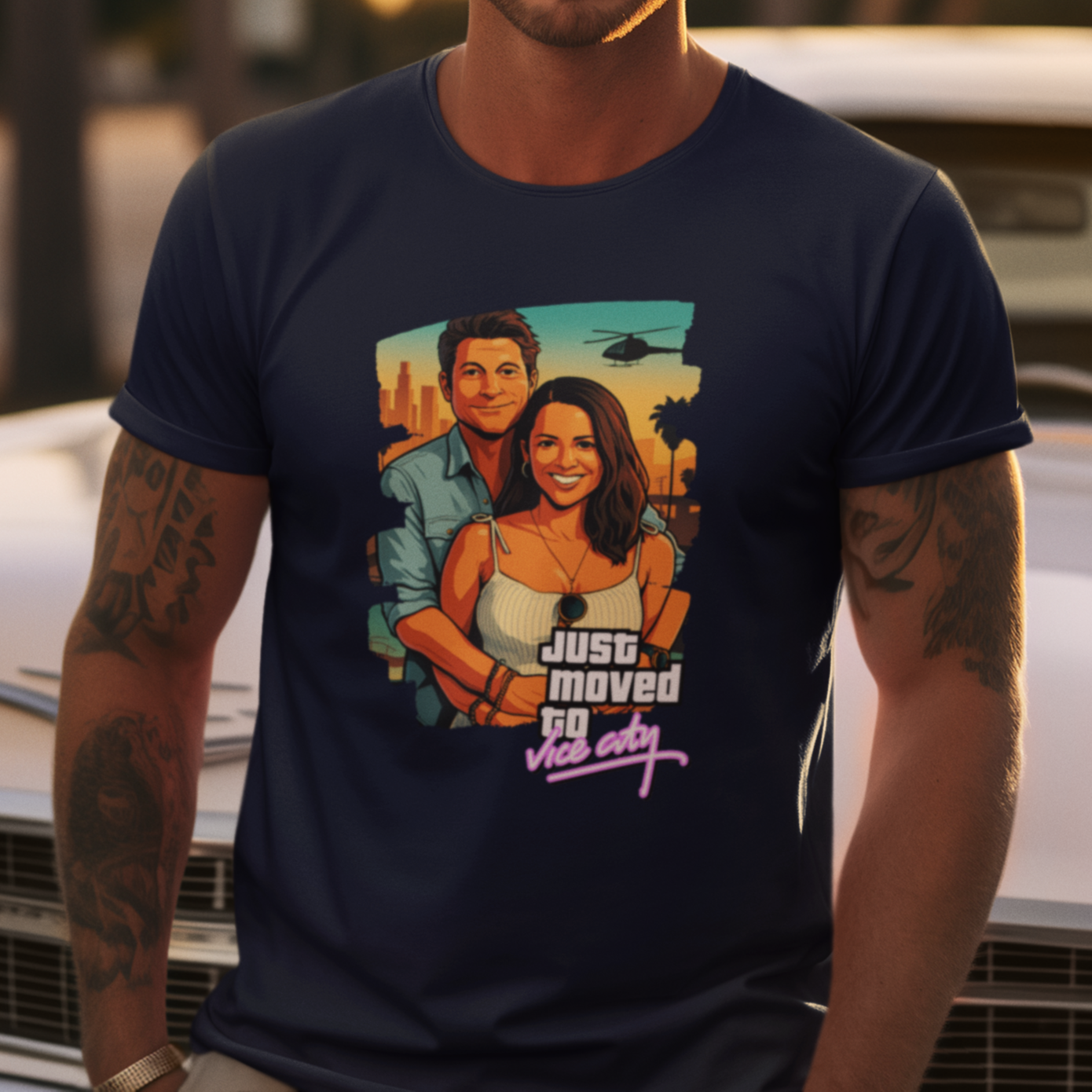 PAPA T-Shirt GTA STYLE mit Deinem Foto Rundhals personalisiert