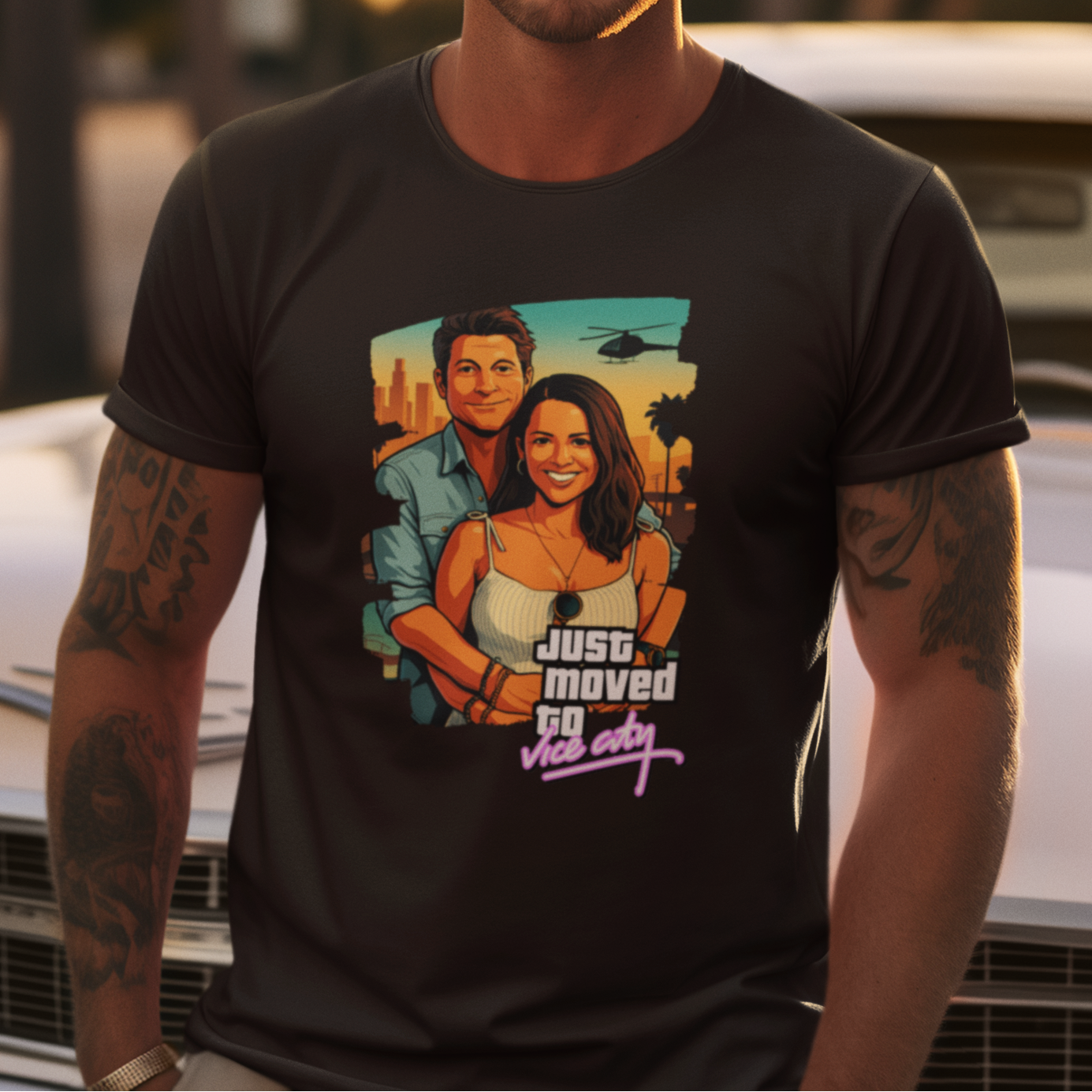 PAPA T-Shirt GTA STYLE mit Deinem Foto Rundhals personalisiert