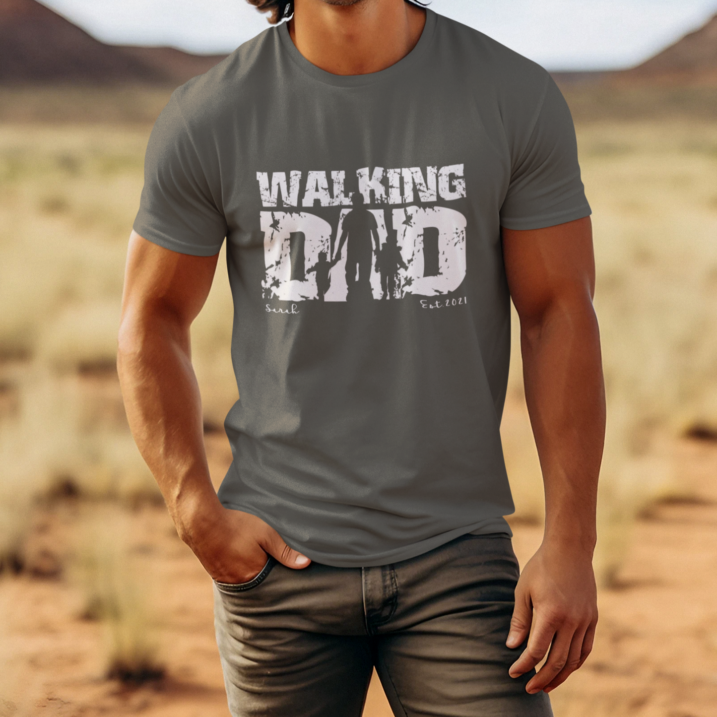 PAPA T-Shirt WALKING DAD Rundhals personalisiert