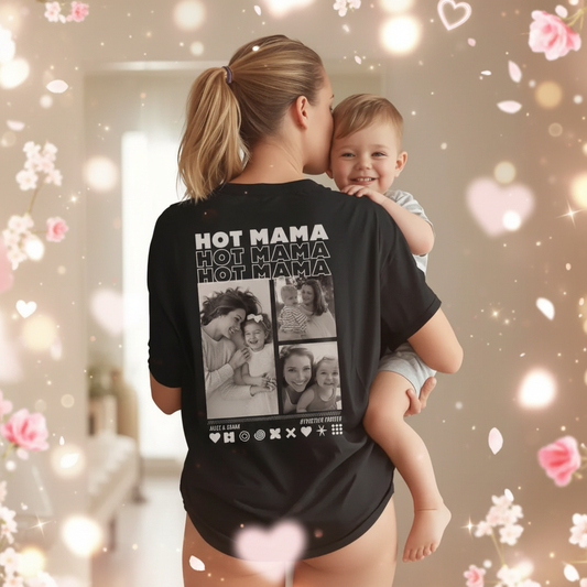 Mutter mit Baby trägt personalisiertes HOT MAMA T-Shirt – emotionales Geschenk zum Muttertag vom Urban Warrior Store