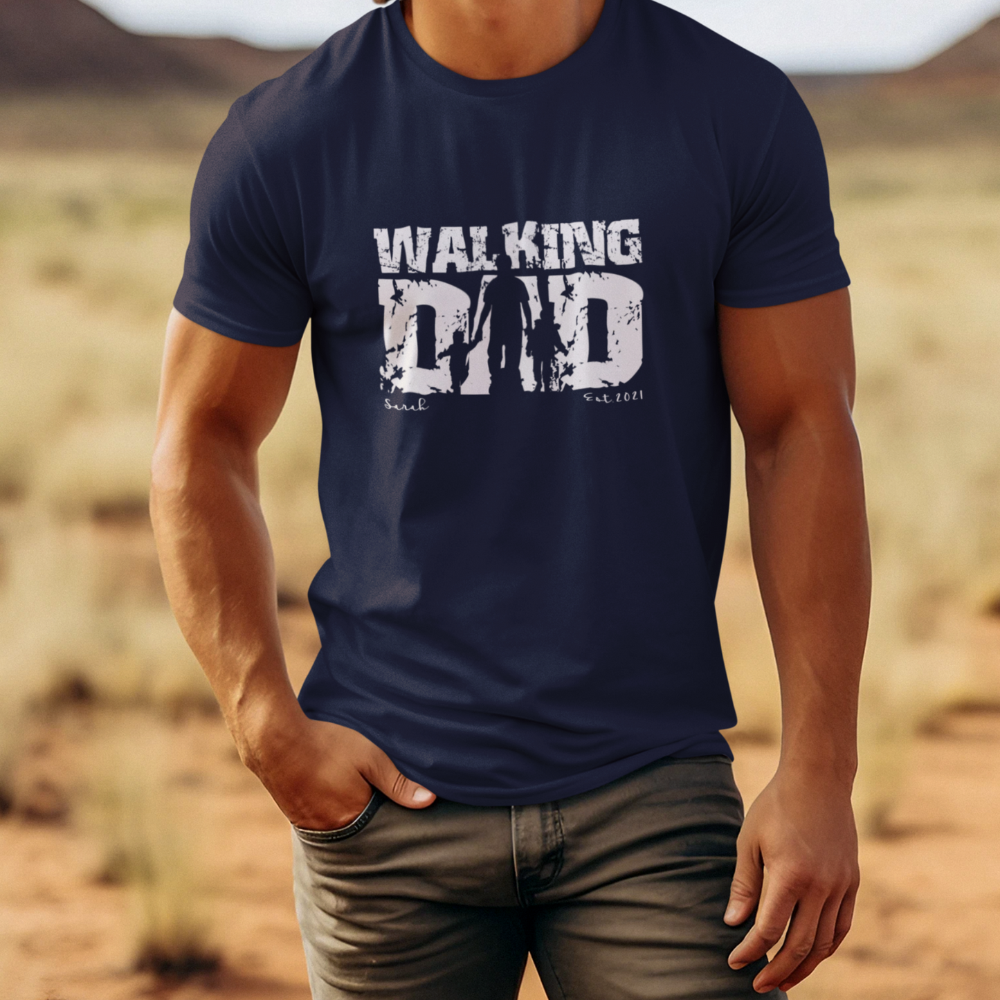 PAPA T-Shirt WALKING DAD Rundhals personalisiert