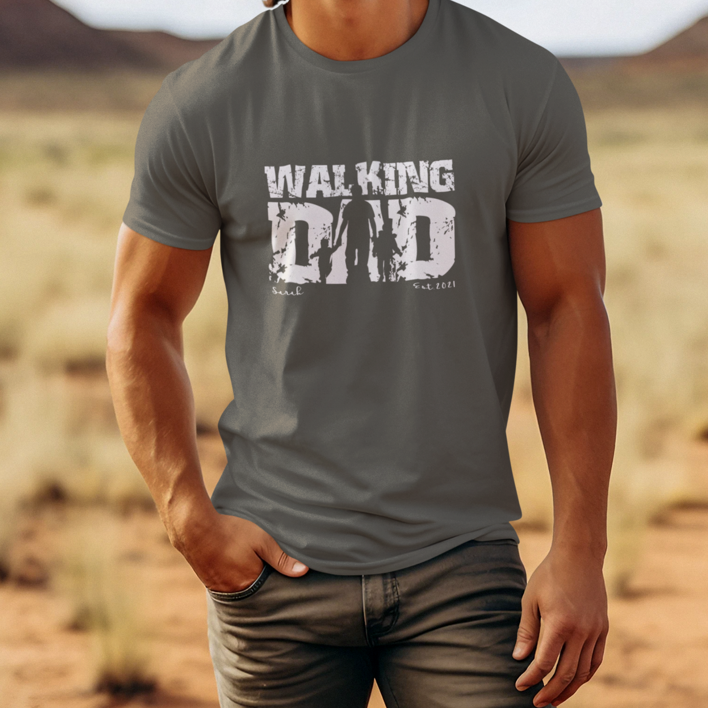 PAPA T-Shirt WALKING DAD Rundhals personalisiert