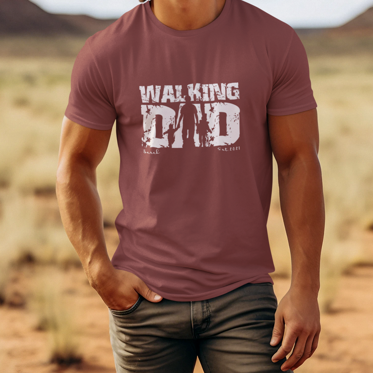 PAPA T-Shirt WALKING DAD Rundhals personalisiert