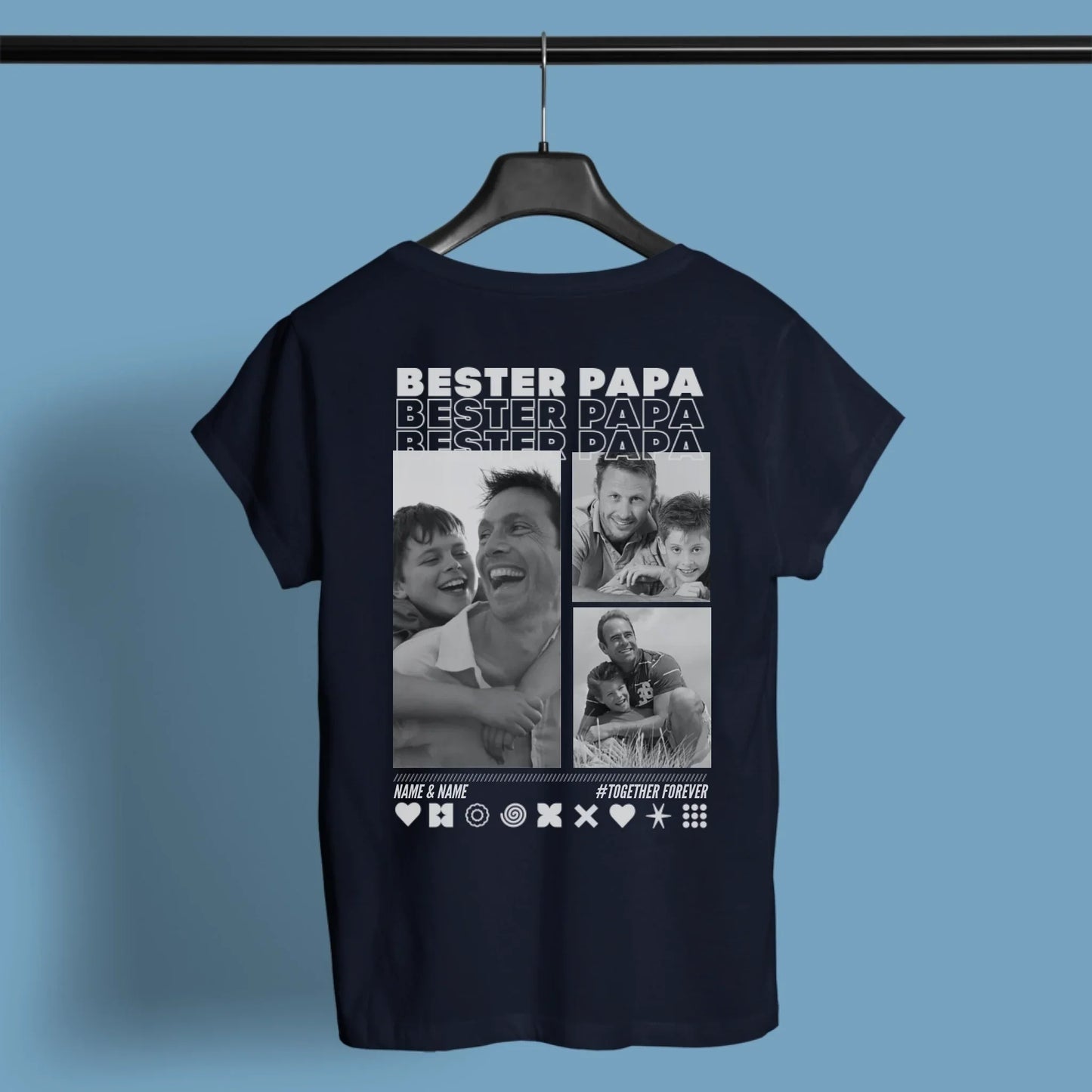 PAPA T-Shirt BEST DAD Rundhals personalisiert mit Deinen Fotos