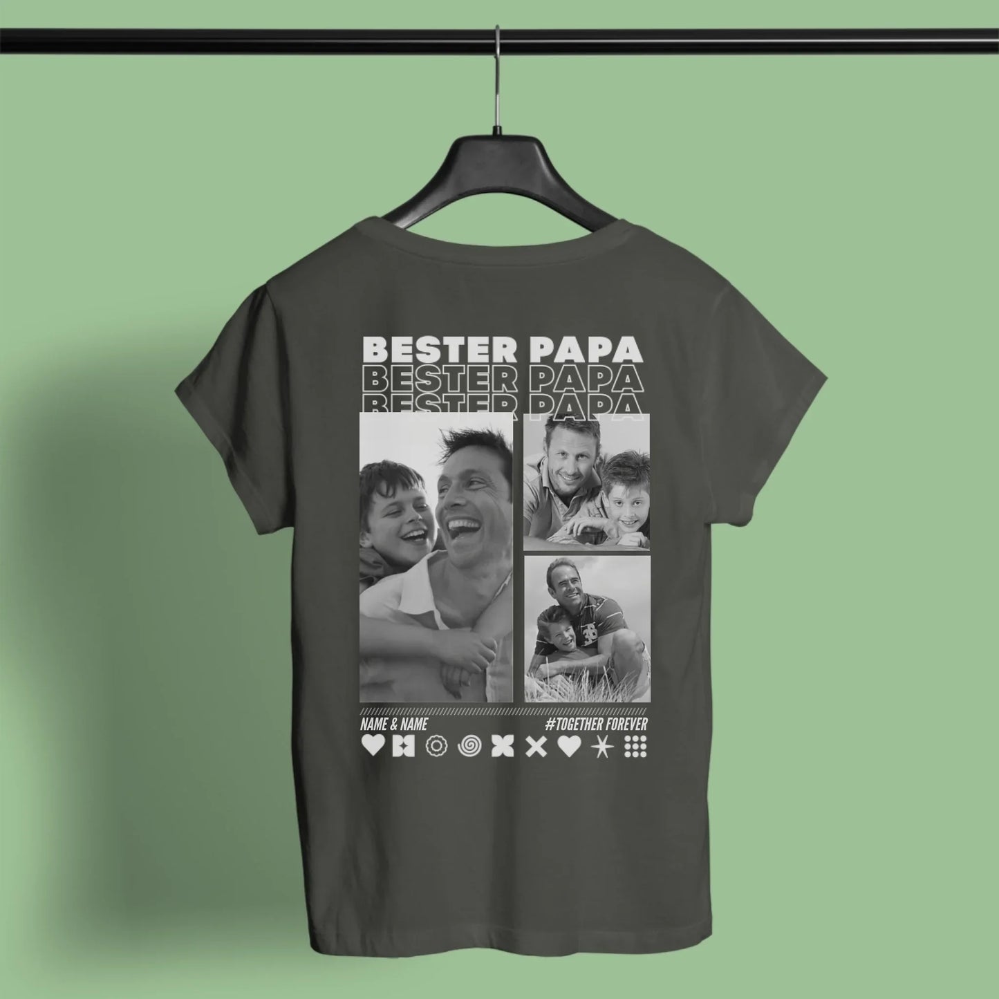 PAPA T-Shirt BEST DAD Rundhals personalisiert mit Deinen Fotos