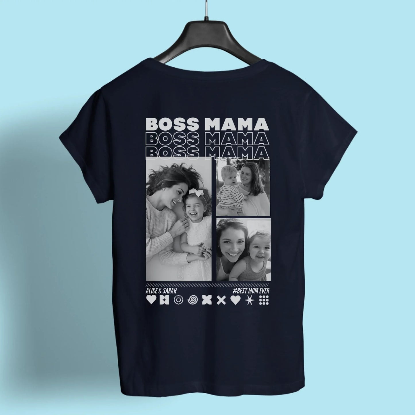 UrbanWarriorStore Boss Mama T-Shirt mit individuellen Fotos und Namen, Geschenkidee für Mama