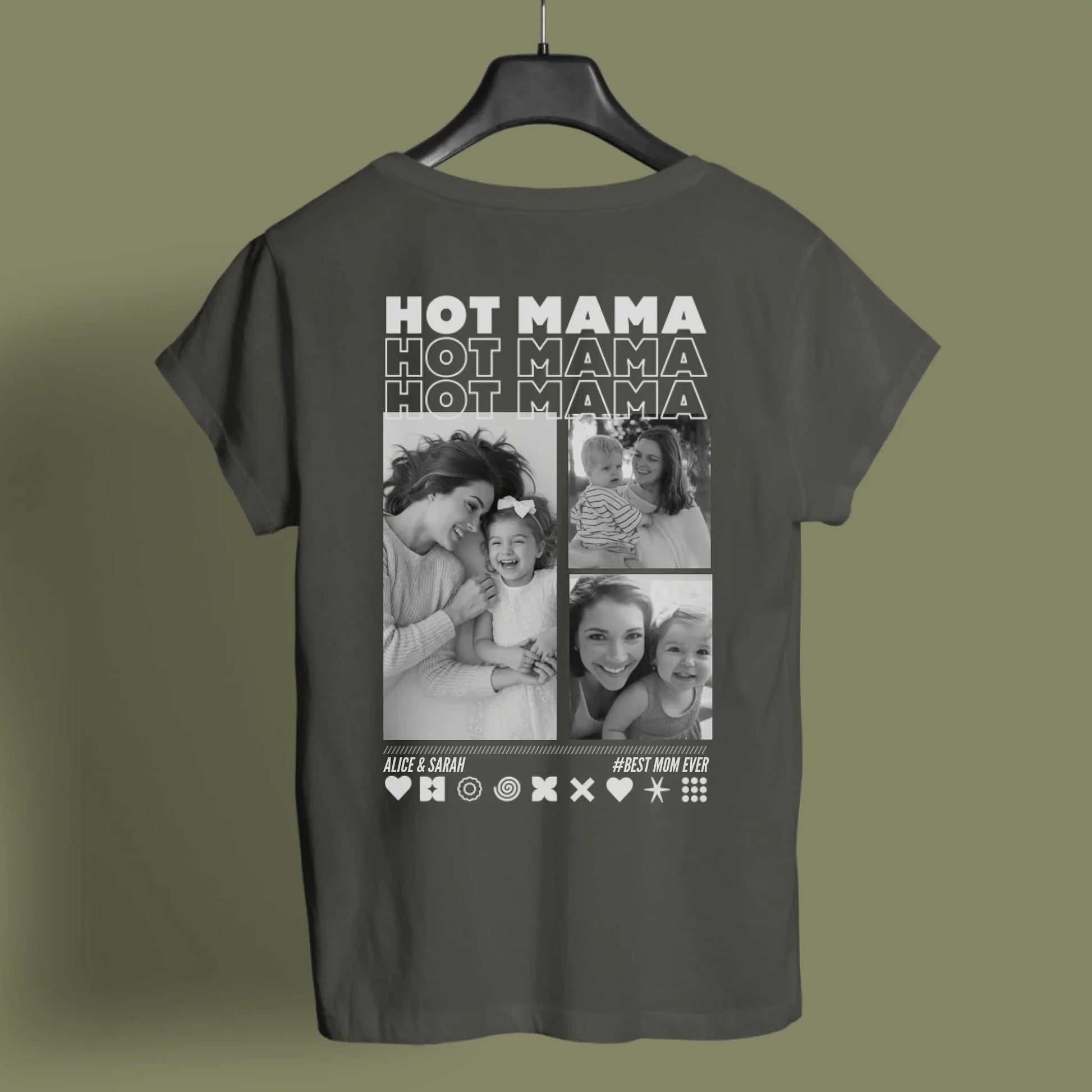 UrbanWarriorStore Hot Mama T-Shirt personalisiert mit Fotos und Namen, Geschenk für Mama