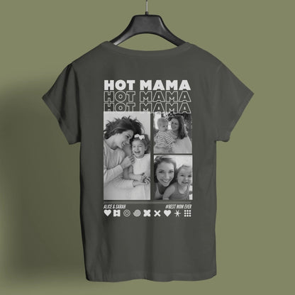 UrbanWarriorStore Hot Mama T-Shirt personalisiert mit Fotos und Namen, Geschenk für Mama