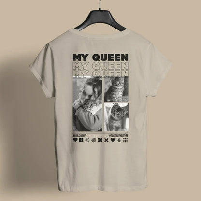 UrbanWarriorStore My Queen T-Shirt mit Foto-Collage Frau und Katzen, personalisierbar, Geschenkidee