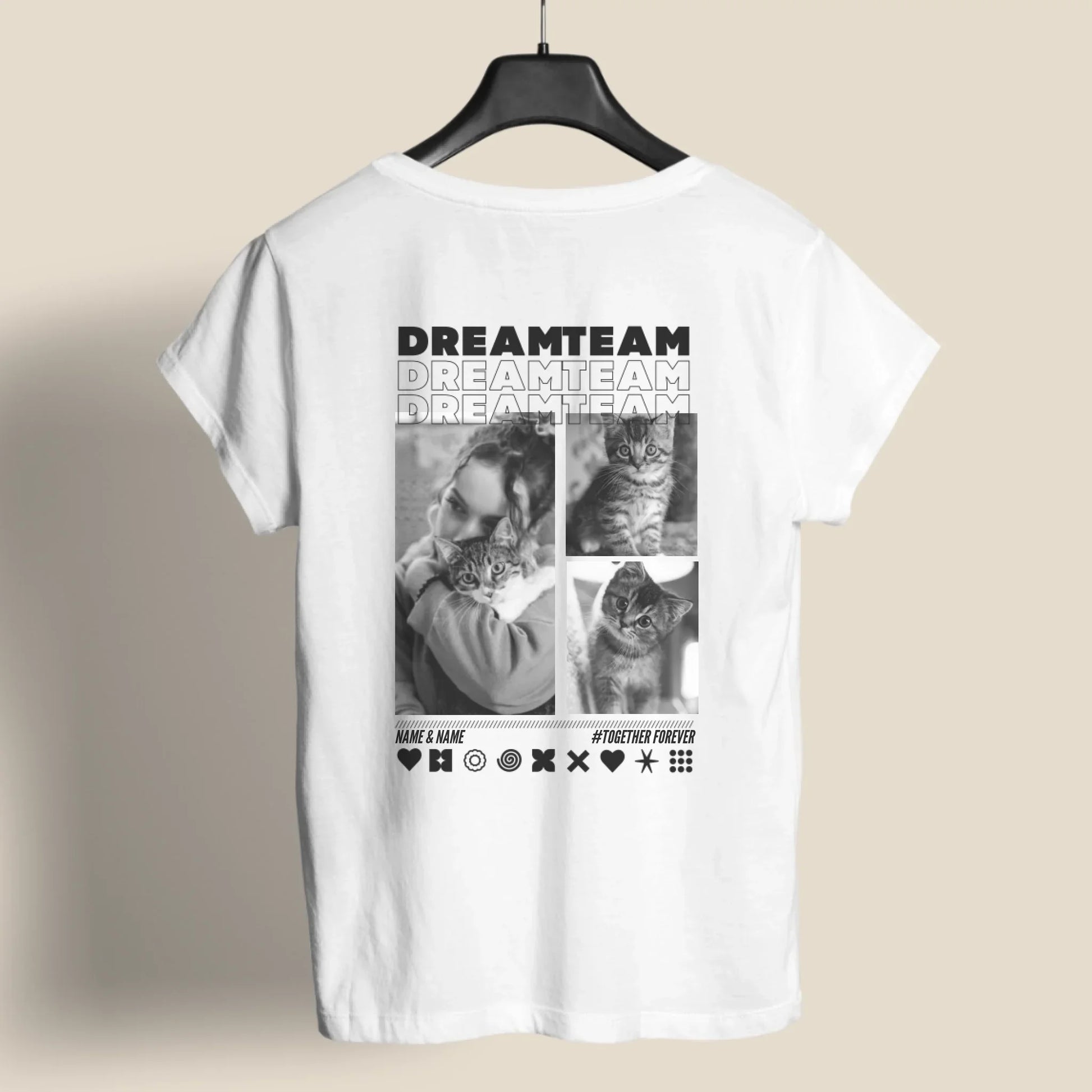 Dreamteam T-Shirt mit Katzen- und Mensch-Foto als personalisiertes Geschenk von UrbanWarriorStore