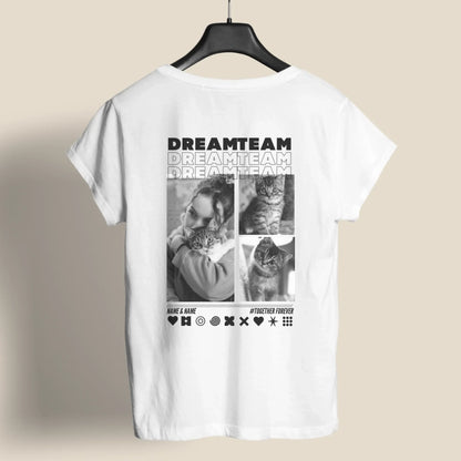 Dreamteam T-Shirt mit Katzen- und Mensch-Foto als personalisiertes Geschenk von UrbanWarriorStore