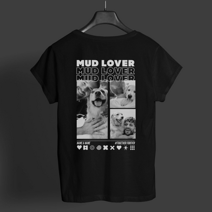 UrbanWarriorStore Mud Lover T-Shirt mit personalisiertem Fotodruck von Mensch und Hund