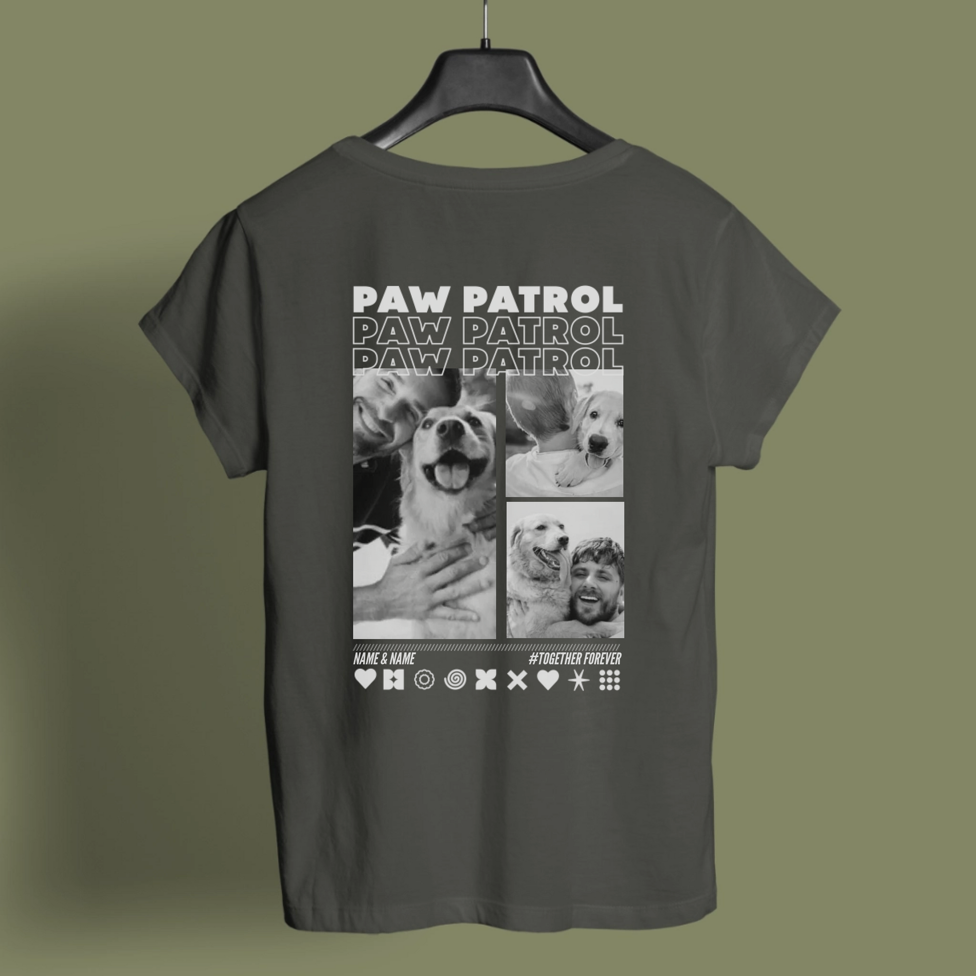 Paw Patrol T-Shirt mit Fotocollage von Mann und Hund, personalisierbar, UrbanWarriorStore Geschenkidee
