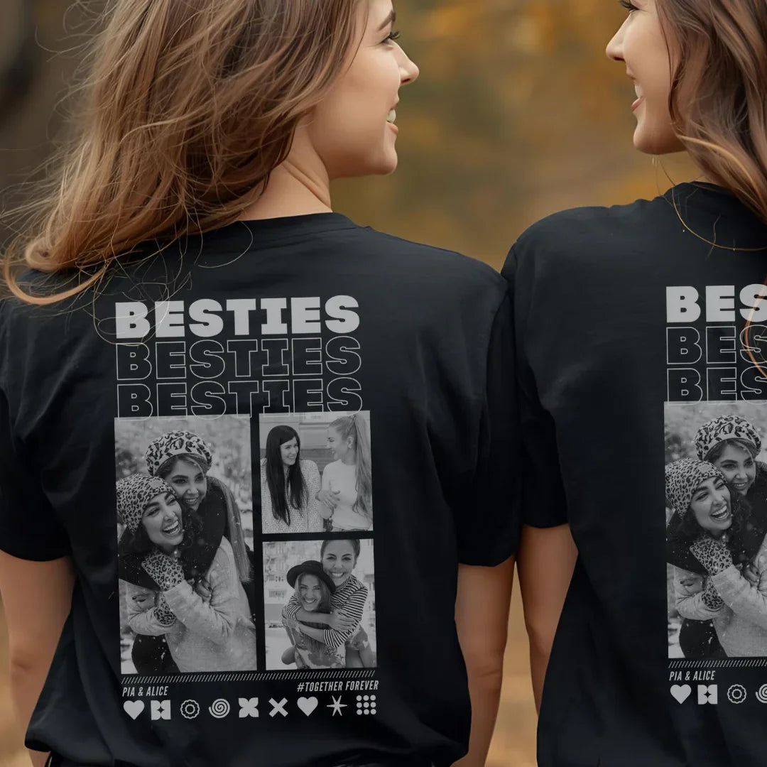 BESTIES T-Shirt mit Euren Fotos personalisiert - Rundhals Geschenk für beste Freunde