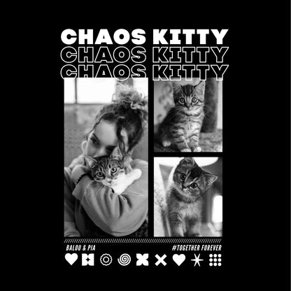 UrbanWarriorStore Chaos Kitty T-Shirt Design, Frau mit Katze, Geschenkidee, personalisierbar