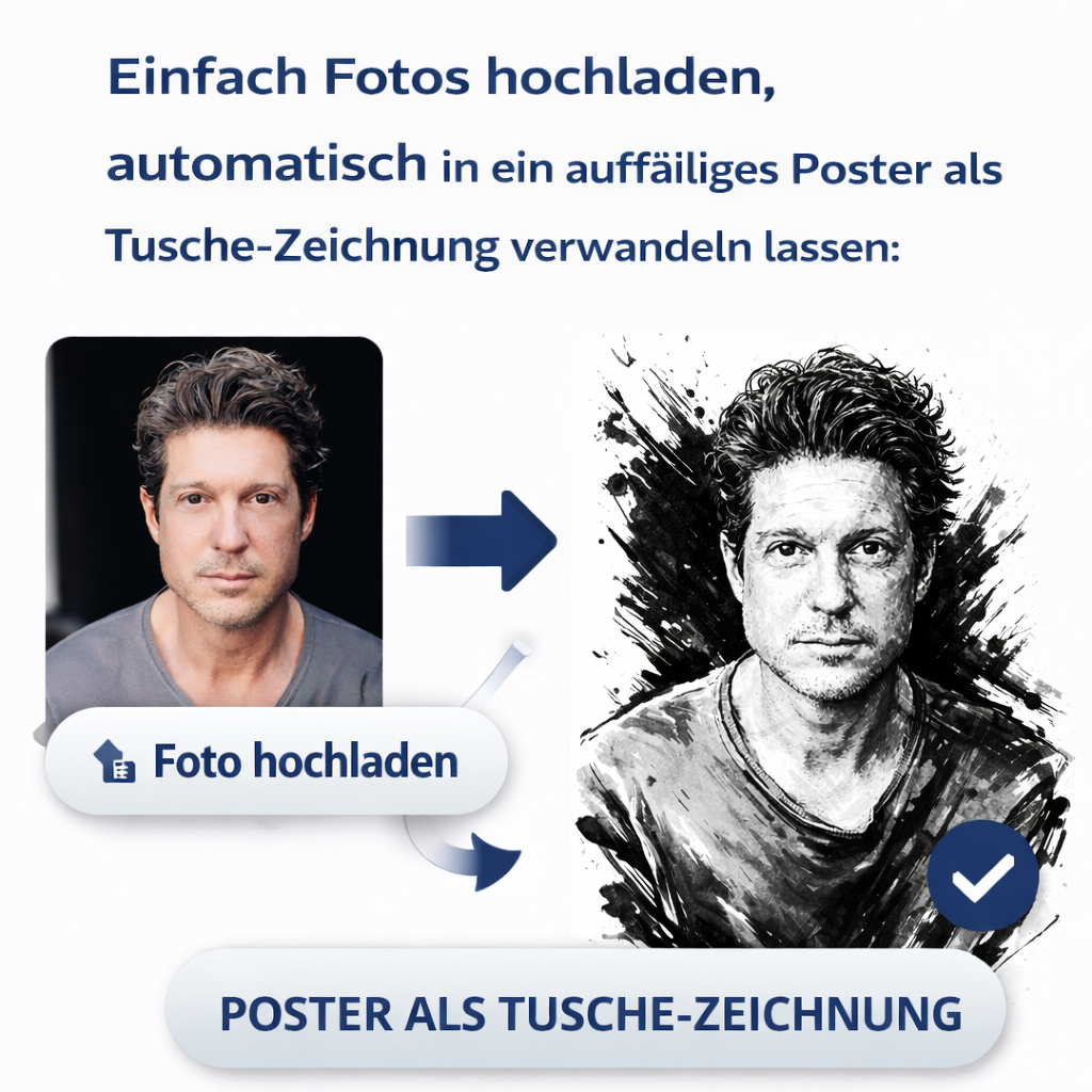 FOTO-POSTER TUSCHE ZEICHNUNG mit Deinem Bild & Slogan personalisiert