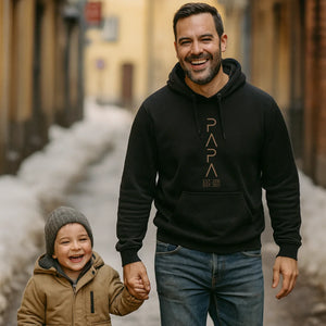 UrbanWarriorStore personalisierter Papa-Hoodie, Vater und Kind glücklich im Winter
