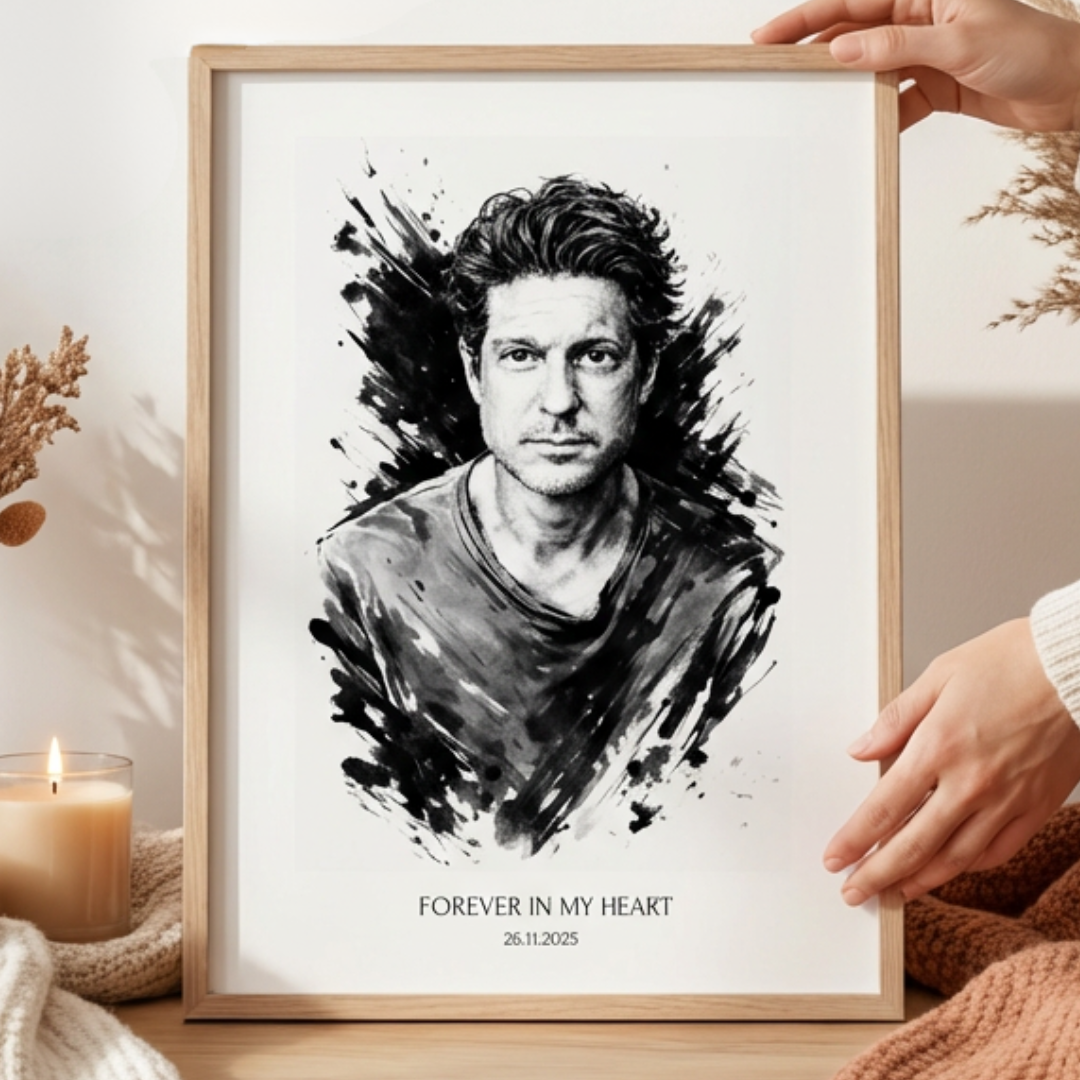 FOTO-POSTER TUSCHE ZEICHNUNG mit Deinem Bild & Slogan personalisiert