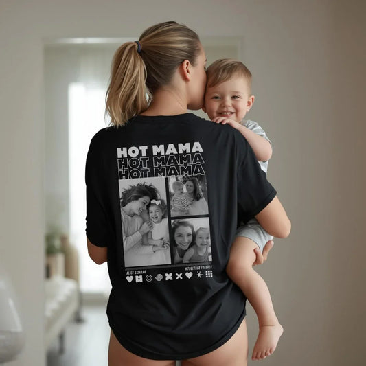 UrbanWarriorStore Hot Mama personalisiertes T-Shirt, Frau mit Kind, Fotodruck, Geschenkidee