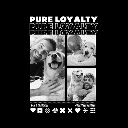 UrbanWarriorStore T-Shirt Design: Collage aus Mann und Hund, loyal, schwarz-weiß, Geschenkidee
