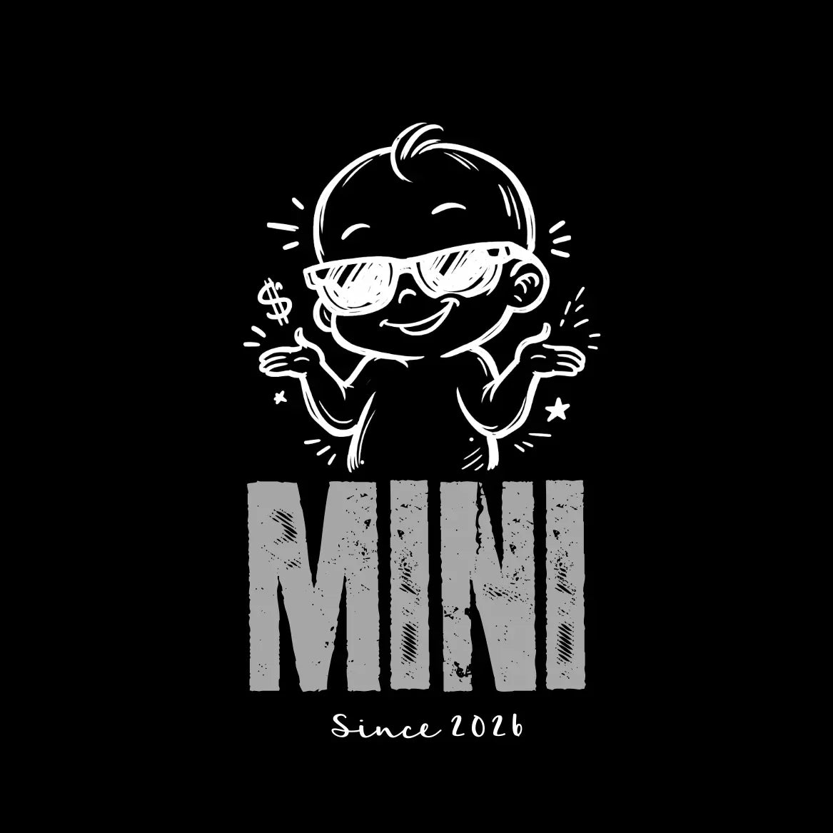 MINI T-Shirt Motiv: Cooler Baby-Comic mit Sonnenbrille, Schriftzug MINI, Geschenkidee UrbanWarriorStore