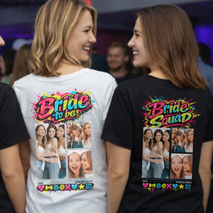 Amiche con T-shirt personalizzate da sposa e Team Bride.
