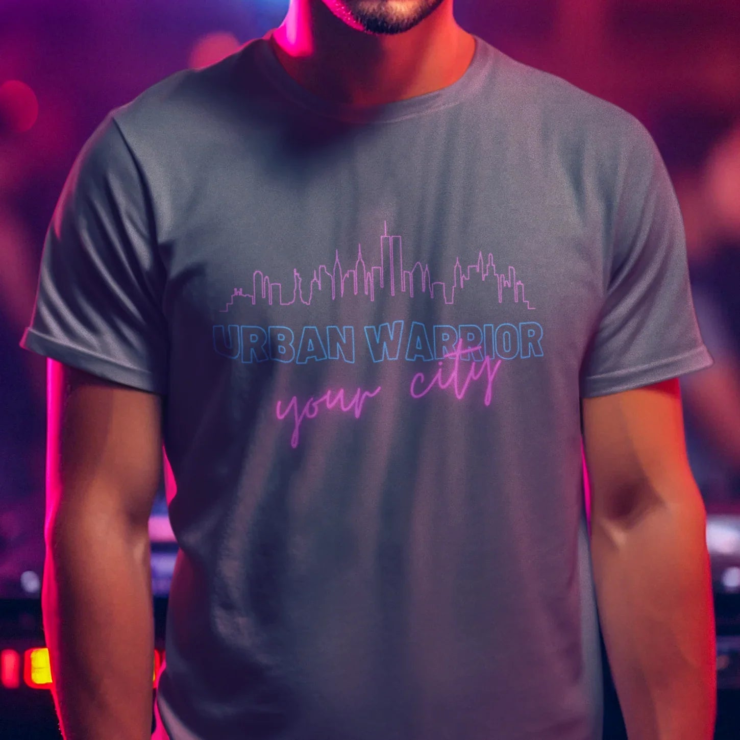 Urban Warrior Shirt in hellerem Farbton mit Skyline-Motiv