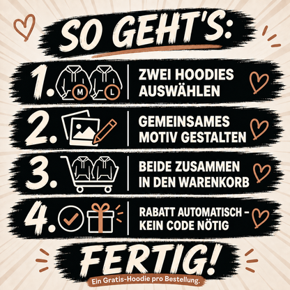 BESTIES Hoodie: zwei Hoodies auswählen, gemeinsam gestalten, zusammen hinzufügen – Rabatt automatisch, kein Code nötig