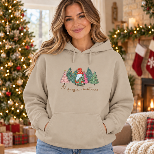 Merry Christmas Hoodie – Sand – weihnachtliches Damen-Mockup