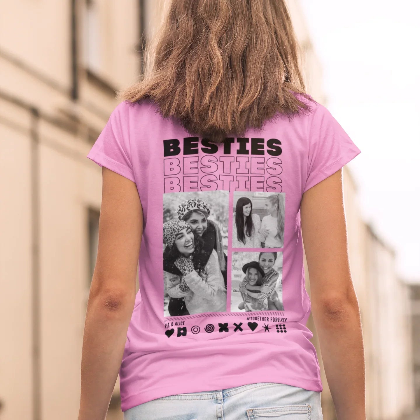 BESTIES T-Shirt mit Euren Fotos Rundhals personalisiert