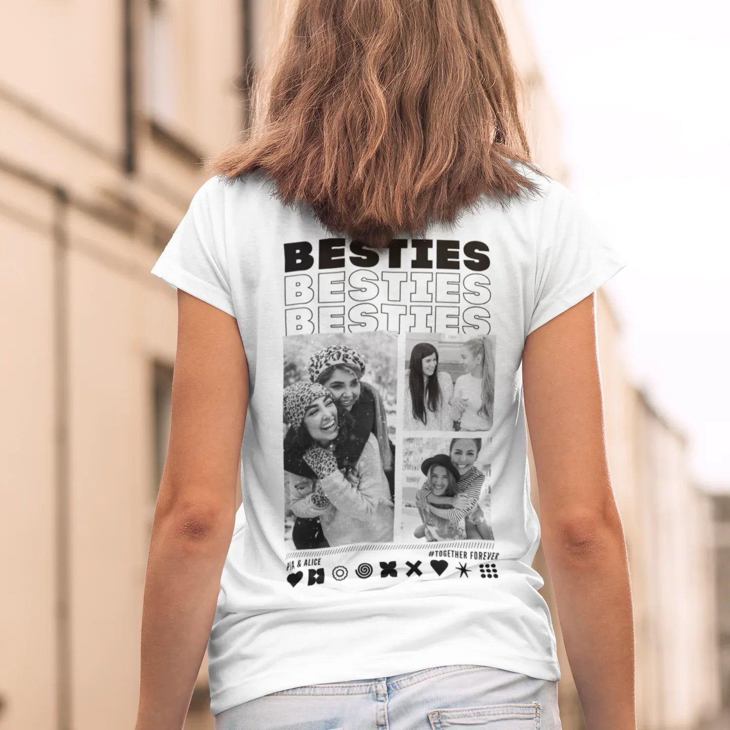 BESTIES T-Shirt mit Euren Fotos Rundhals personalisiert