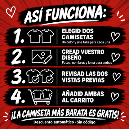 Instructions BESTIES : personnaliser deux T-shirts et les ajouter au panier ; remise automatique, sans code.