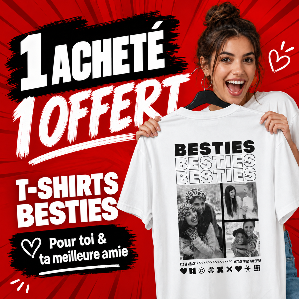 T-shirts BESTIES : un acheté, un offert. Pour toi et ta meilleure amie.