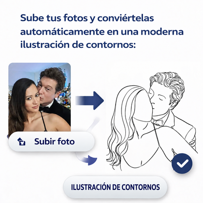 Before-and-after example: turn a photo into a line drawing of a couple.