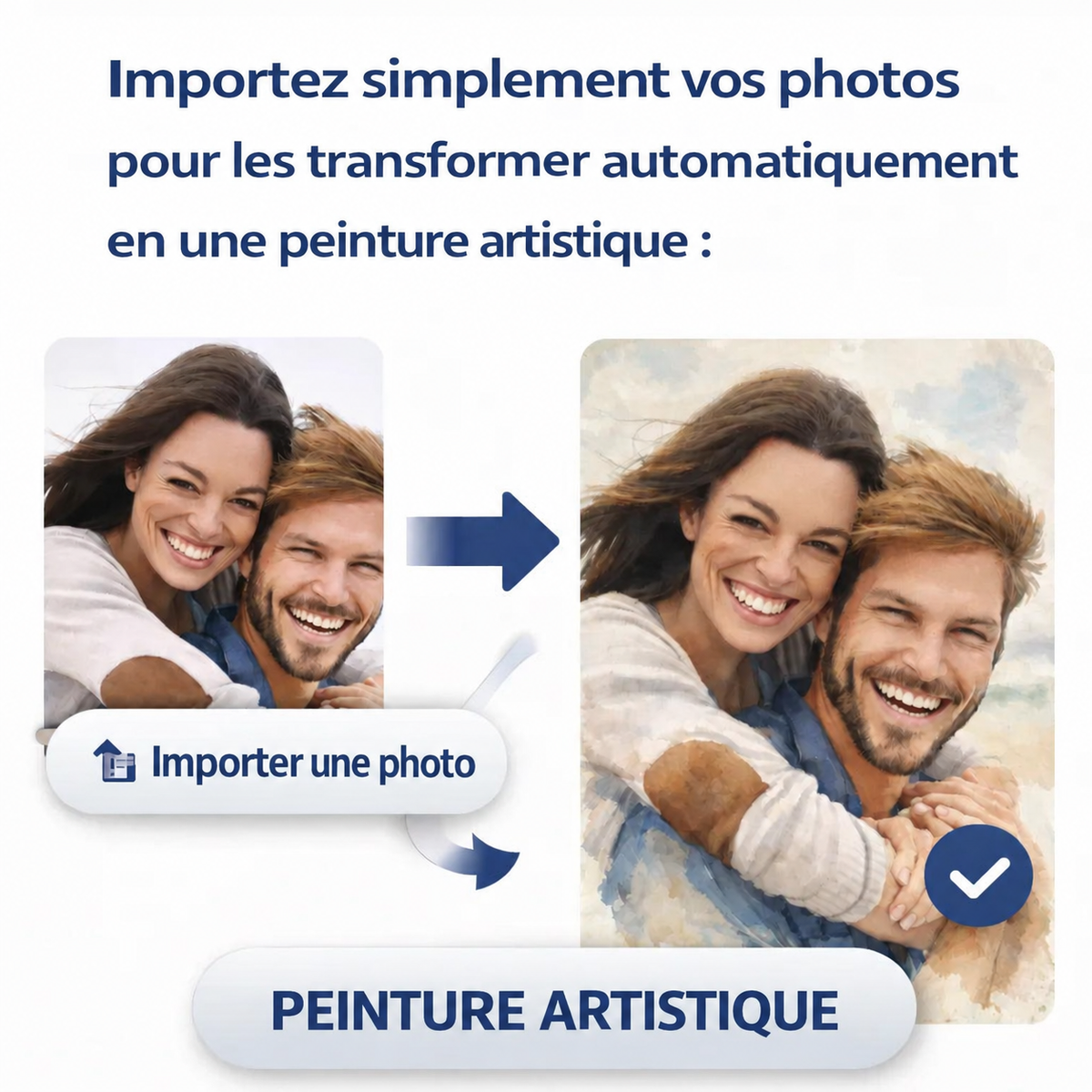 Esempio prima e dopo: trasformare una foto in un ritratto dipinto di coppia.
