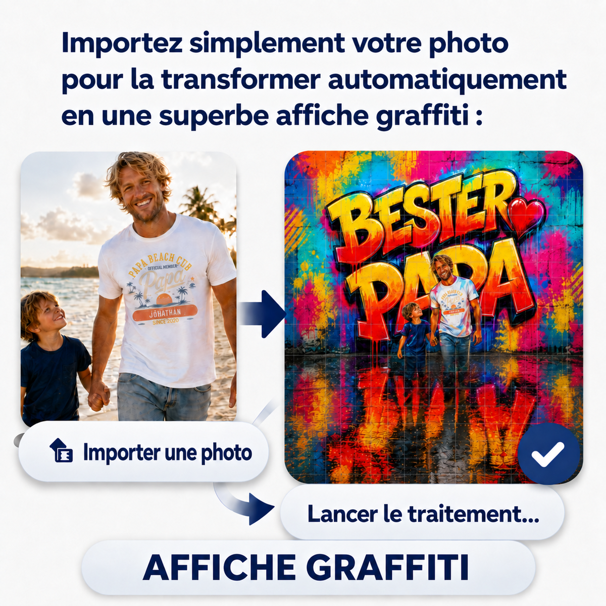 Before-and-after example: turn a photo into a colourful graffiti poster.