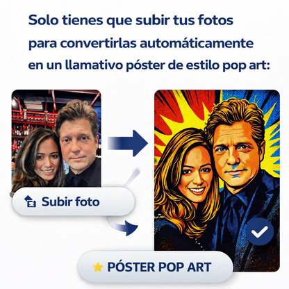 Esempio prima e dopo: trasformare una foto in un ritratto di coppia in stile pop art.